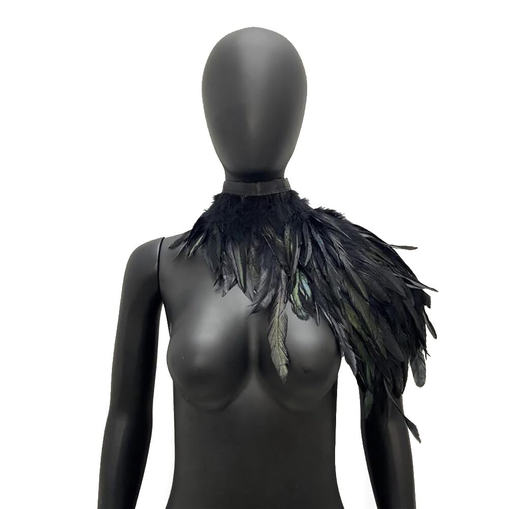 Gothic Feather Shrug Shawl Collar Necklace Ladies Natural Feathers Shoulder In Halloween Costume Party Scarf Cape Top