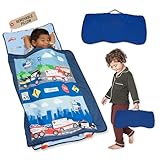 Everyday Kids Toddler Nap Mat with Removable Pillow -Fire Police Rescue- Carry Handle with Fastening Straps Closure, Rollup Design, Soft Microfiber for Preschool, Daycare, Sleeping Bag -Ages 2-4 years