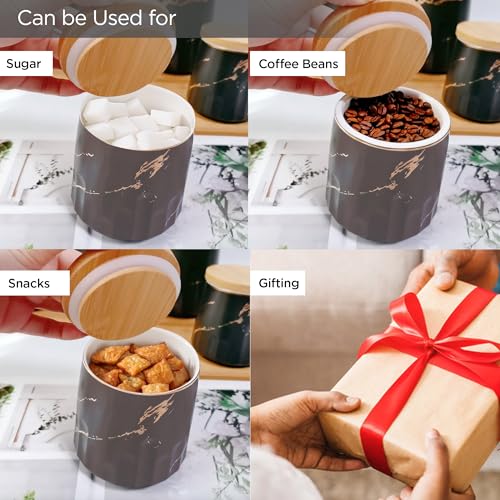 Image of UMAI Ceramic Jars for Kitchen Storage with Bamboo Lids | Pack of 3 | 280ml Each | Multipurpose Jars for Pickles, Nuts, Dry Fruits | Black and Brown | Airtight Kitchen containers set |