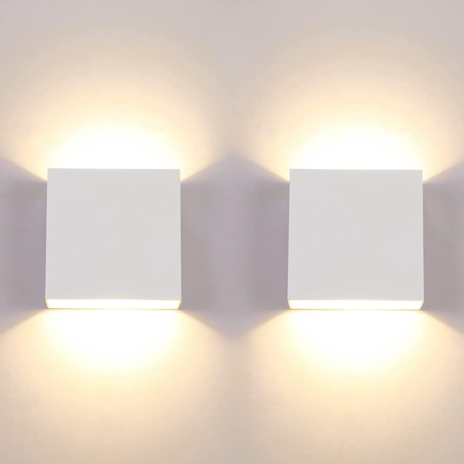CHEVVY 2Pcs Applique Murale LED 7W Moderne Intérieur 3000K Carrée Blanche Décorative pour Chambres à Coucher, Salon