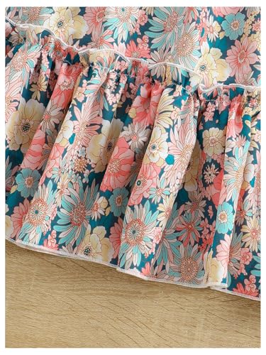 Girl's Floral Shirred Layered Ruffle Dress Puff Short Sleeve Square Neck A Line Dresses4