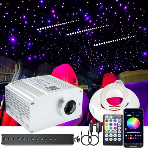 Image of AZIMOM 10W RGBW Twinkle 550pcs 0.03in 13.1ft Fiber Optic Starlight Lights+Pure White Meteor Shooting Star Sound Activated End Glow Fiber Strands APP Remote Control Car Home Ceiling Roof Decor