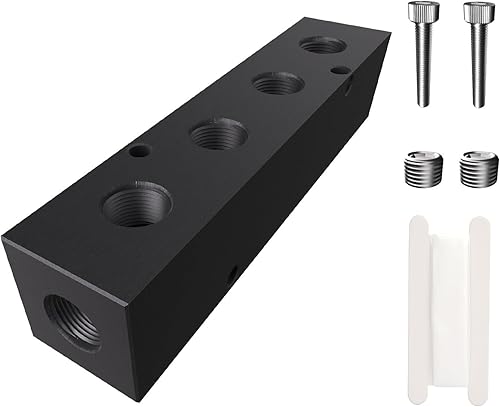 Miniatura 10 de 1/4" colector de compresor de aire en línea NPT, divisor de manguera de línea 3 vías 5 puertos Colector neumático bloque de distribución de aire con