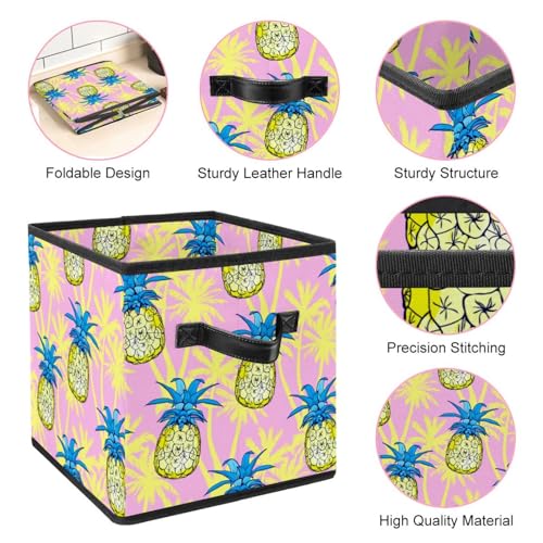 Boîte de rangement pliable cube rose ananas pour placard