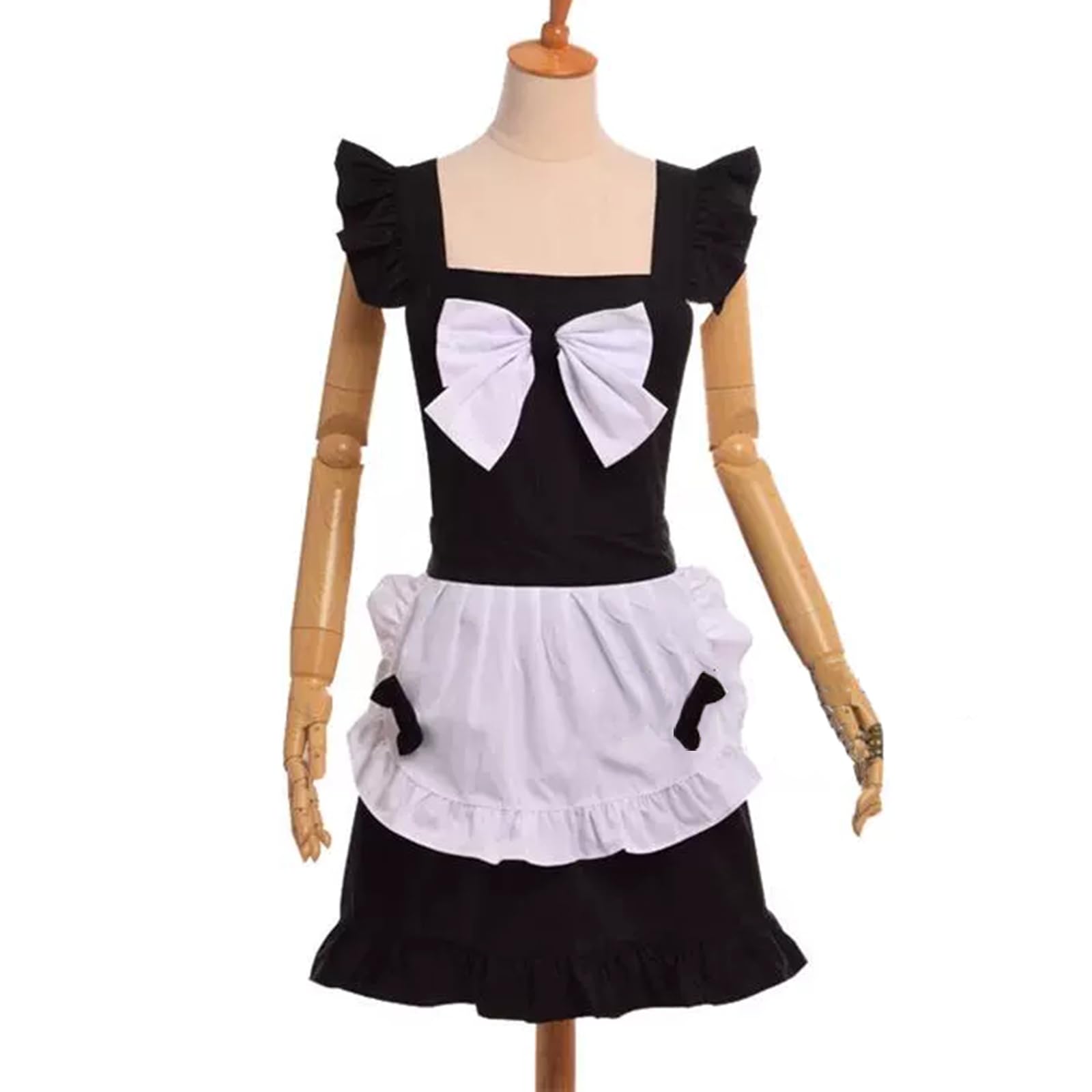 Tablier Cuisine Soubrette pour Femme Et Fille Rétro Tablier À Volants pour La Pâtisserie Et Le JardinageBlack,One Size