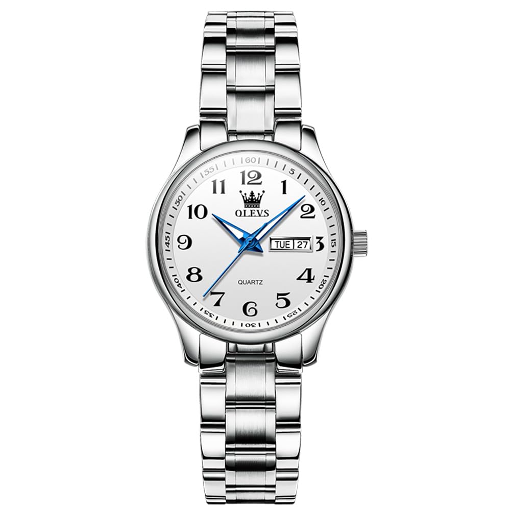 OLEVS Armbanduhr Damen, Edelstahl Analoge Quarz Tag Datum Damenuhr, Wasserdicht Kleines Gesicht Leuchtend Uhr Damen, Eleganz Freizeit Damenuhren