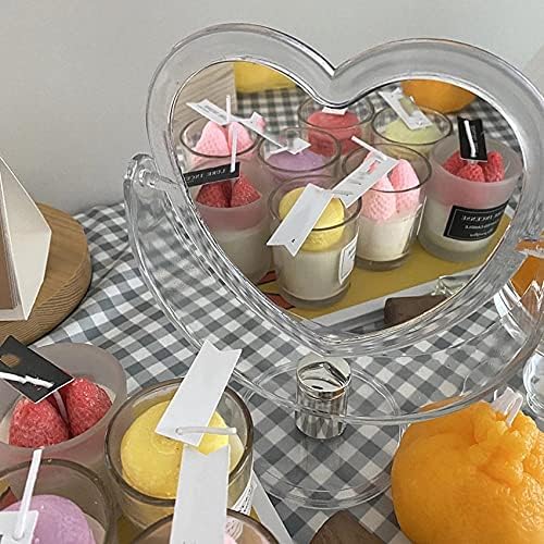 Miniatura 4 de Espejo de maquillaje de doble cara de acrílico, espejo cosmético en forma de corazón, base transparente, para el hogar, dormitorio, escritorio,
