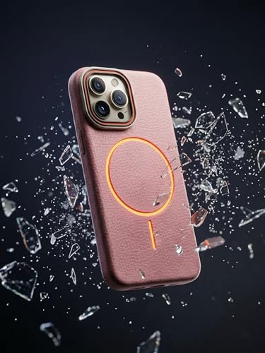 Image of amazon basics Luxury MagSafe Compatible Leather Texture Back Cover for iPhone 11 | Raised Camera Protection | Slim Fit Shockproof Case with Metallic Accents (Pink)