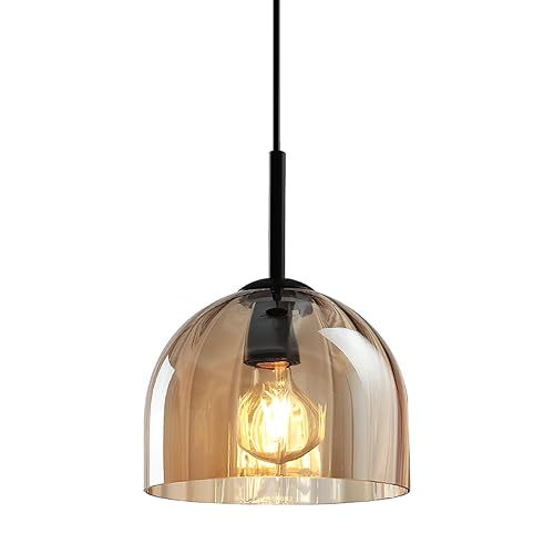 Modern Amber Glass Pendant Lights, Nordic Boho Dome Chandelier, 7.86"