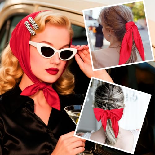 2 Pcs Black Red Neck Scarf Silk Feeling Neck Scarf for Women 26.4 Inch Satin Stylish Scarves Square Scarfs Handbag Accessories for Halloween Costume4