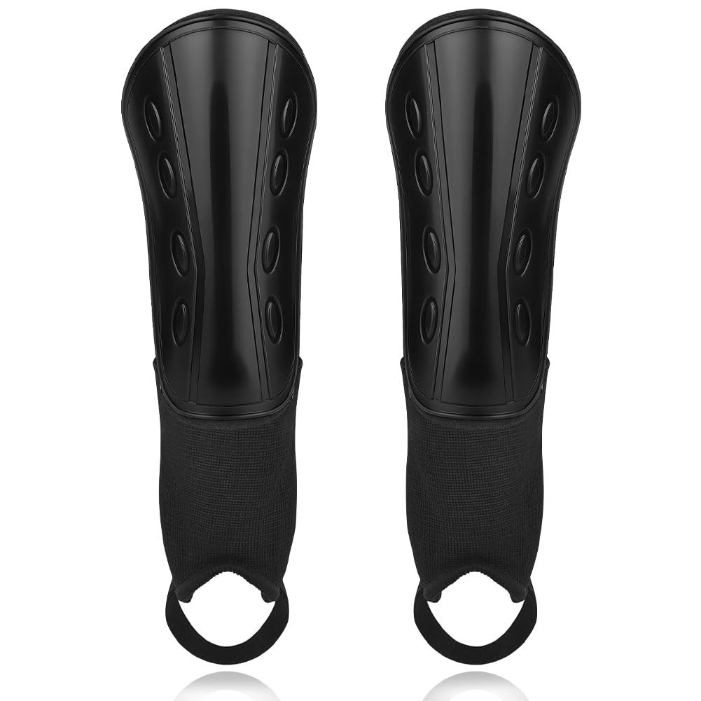 Beugo Football Shin Pads, Kids Football Shin Guards with Calf & Ankle Protection, Adjustable and Lightweight Soccer Shins Pads for Boys Girls Teens, Style A (Black, M)
