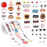 Okuna Outpost 1500-Pack Funny Face Stickers Eye, Nose & Mouth Parts - 3 Rolls Multicolor Paper - Self-Adhesive Facial Expression & Animal Stickers for Kids Crafts