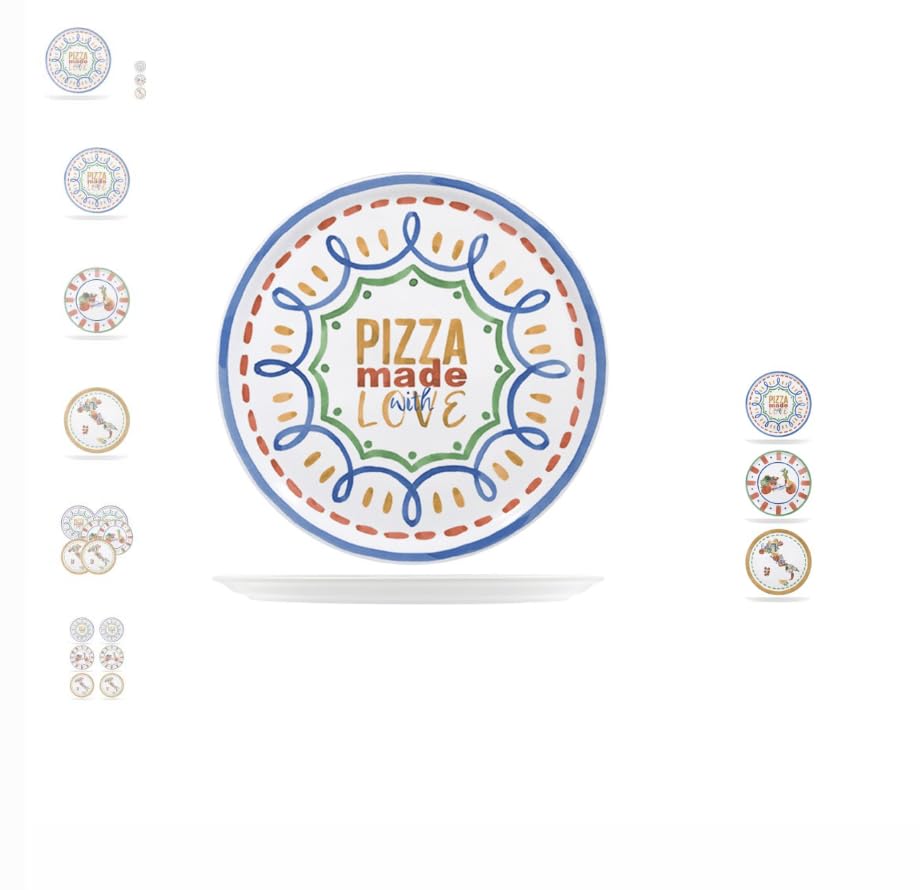 Saturnia – Set 6 Piatti Pizza “Handmade” in Porcellana Decorata Ø 31 cm – Lavabili in Lavastoviglie, Decori Italiani Tradizionali