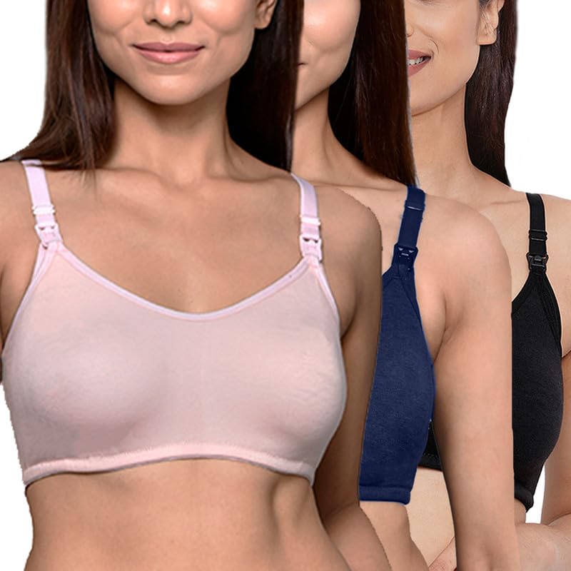 Image of Inner Sense Organic Cotton Bamboo Nursing Bra for Women I Non Padded Feeding Bra with Keyhole Back Design I Wire Free Maternity Innerwear with Full Coverage