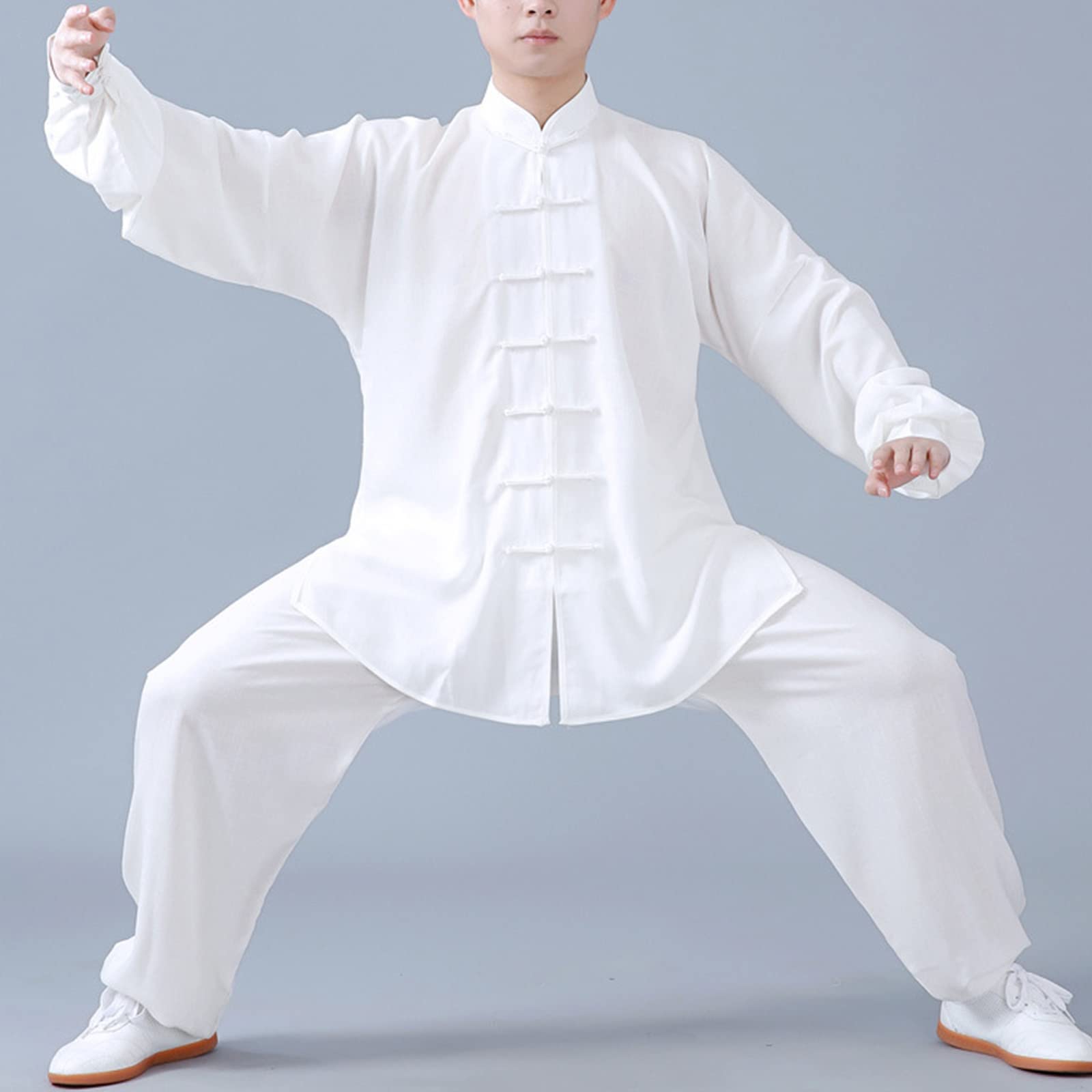 Donna Uomo Taiji Outfit Maniche Lunghe Fibbia a Disco Tradizione Cinese Kung Fu Suit Cotone e Lino Tai Chi Uniform Casual Traspirante Arti Marziali Mattina Esercizio Abbigliamento