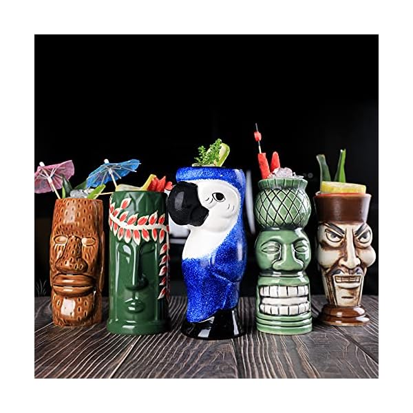Tiki TJB013 - Juego de 8 vasos de cóctel grandes para fiesta hawaiana, lindos vasos de cóctel exóticos, taza de cerámica hawaiana - Imagen 8