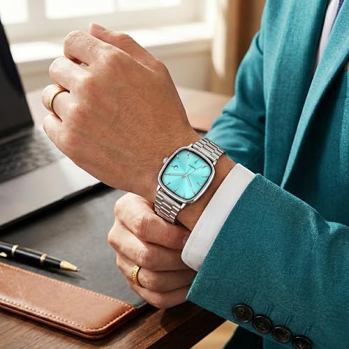 Image of Acnos Luxury Square Dial Quartz Watch for Men & Women - Stainless Steel Bracelet, Minimalist Analog Wristwatch with Date Window Pack of 1