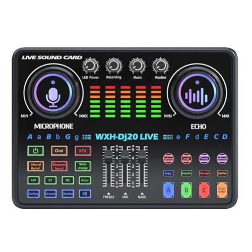 Luobannm Tarjeta de Sonido para DJ20 Live, Micrófono de Condensador de 48 V con Reducción de Ruido de Reverberación para Micrófono de Diseño Cardioide A