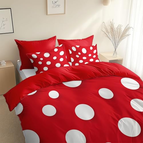 Generisch Wende Bettwäsche Rot-Weiße Punkte Bettbezug 135 x 200 cm + 80 x...