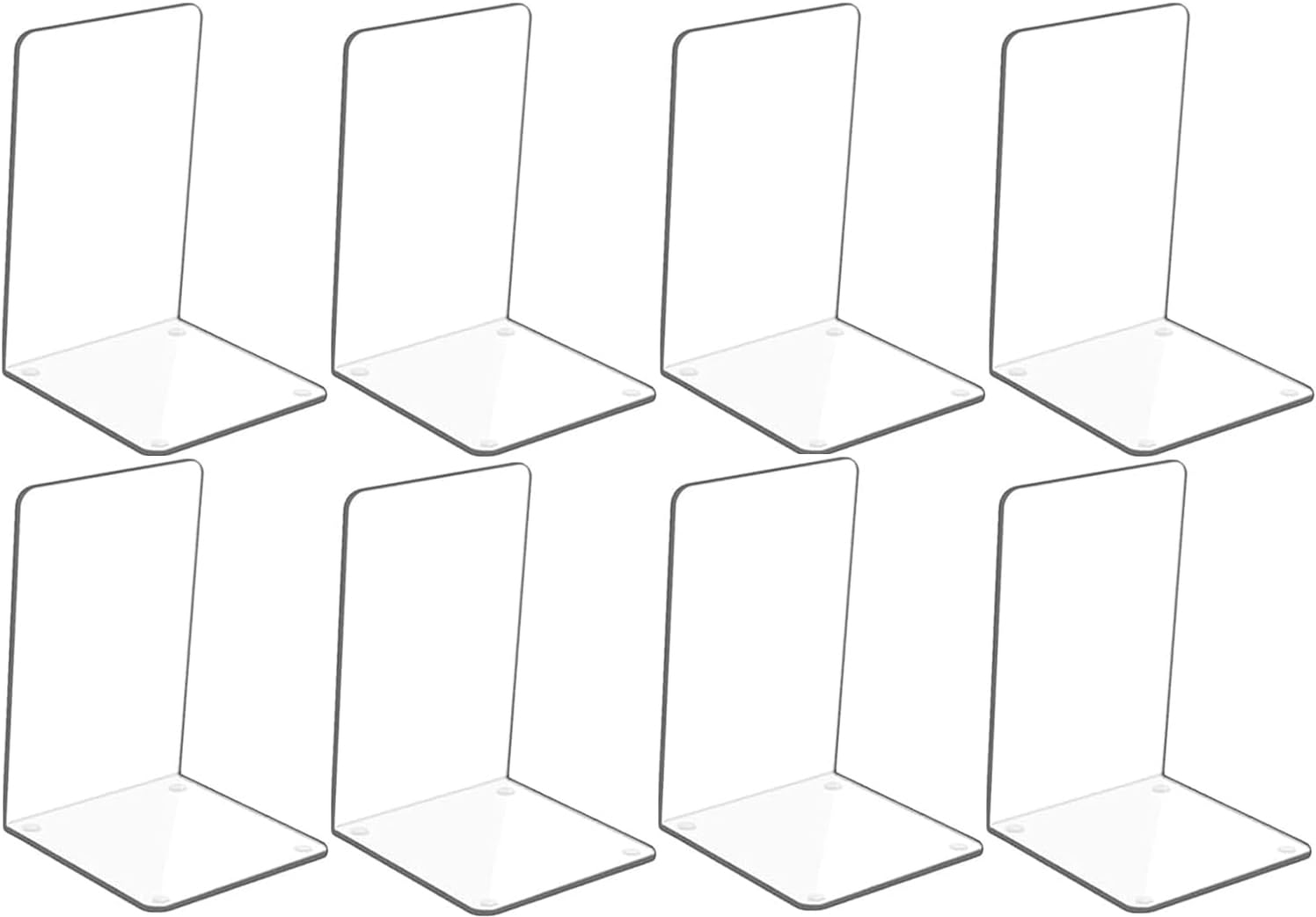 Adwikoso Clear Acrylic Book Ends, 8 Pcs Bookends for Shelves, Non-Slip Book Holder Stand, Decorative Book Stoppers for Heavy Duty Books Office Desktop