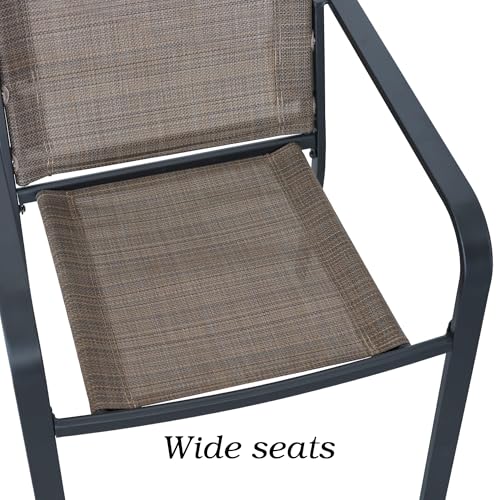 Image of Anmutig 5-Piece Outdoor Dining Set 4 Stackable Chairs & 41 inch Round Table with Umbrella All Weather Furniture Set for Lawn Deck Backyard -Brown