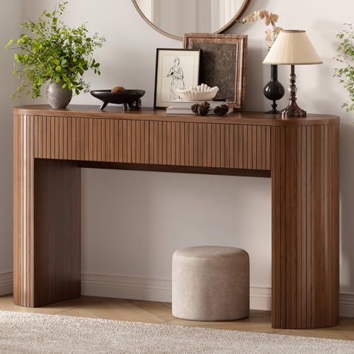 55 Inch Console Table with 2 Drawers, Entryway Tables with Storage,Walnut
