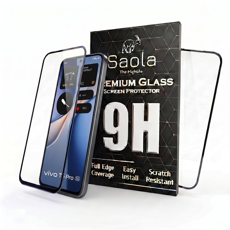 Image of Saola HD+ Oleophobic Tempered Glass For Vivo T5 Pro (PACK OF 1) with Hassle-less Installation Kit. Full screen Coverage. 6.83 inch