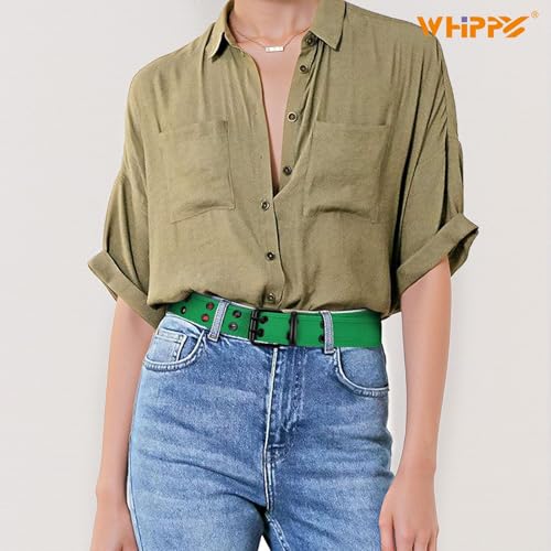 Image of WHIPPY Canvas Double Grommet Belt Unisex Casual Double Prong Belt for Men Women for Jeans Pants