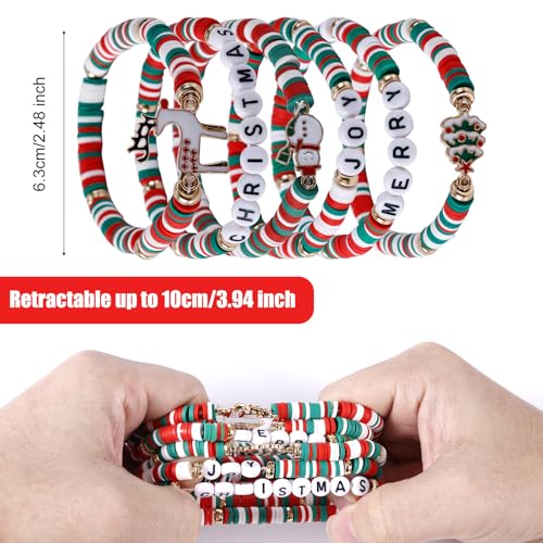 6pcs Christmas Clay Beaded Bracelets, Stackable Xmas Stretch Friendship Bracelets Festive Bracelets Reindeer Snowmen Christmas Jewelry Christmas for Women Costume Party Favors2