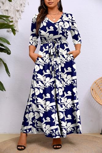 Image of Runwind Plus Size Maxi Dresses - 3 /4 Sleeve V Neck Long Dress for Women (XL-6XL)