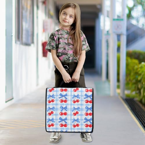 Image of 3 Ring Zipper Binder with Shoulder Strap Cherry Blue Bow 1.5 inch Binders Keeper Large Capacity Multi Pockets for School Office Supplies