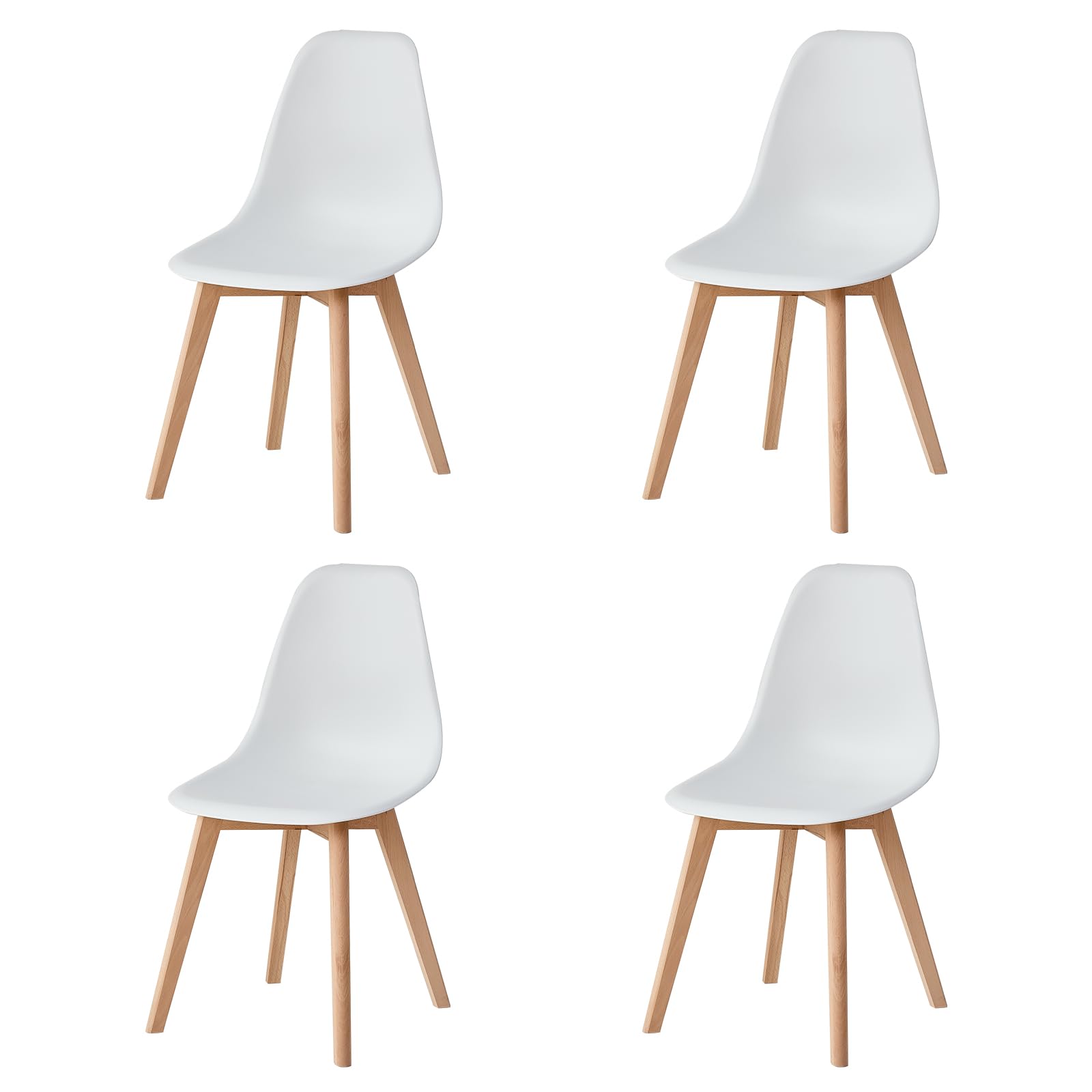 GrandCA HOME Sedia da pranzo in Stile Nordico,Set di 4 sedie con Gambe in Legno massello, Adatto per sala da pranzo soggiorno (Bianco)