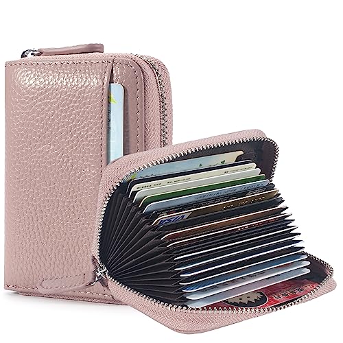 GHGMAO Credit Card Holder Accordion Wallet for Women Small Genuine Leather Wallets RFID Blocking Ladies Card Organizer Card Cases Holder Security Travel Wallet with Zipper
