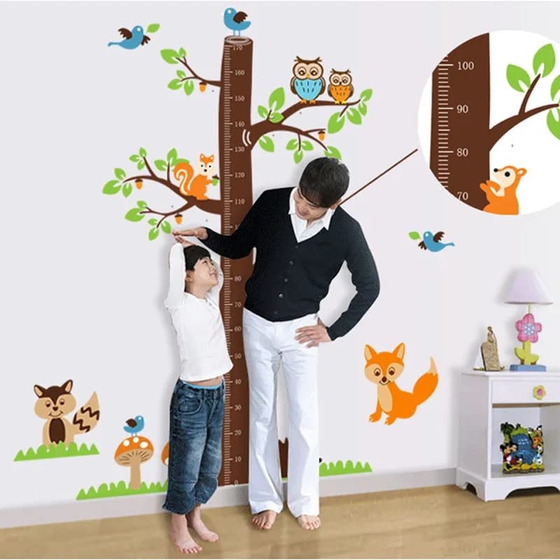 Cartoon Animals Squirrel Height Scale Tree Height Measure Wall Sticker for Kids Rooms Growth Chart Nurser