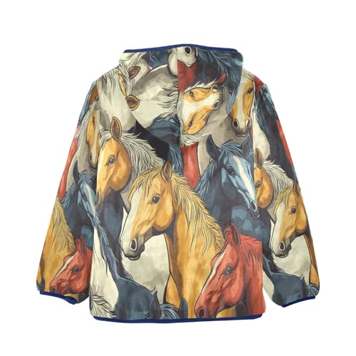 Colorful Cool Horses Pattern Toddler Fleece Jacket Girl Boys Hooded Fleece Jacket Coat Warm Outwear Zip-up 3-10T2