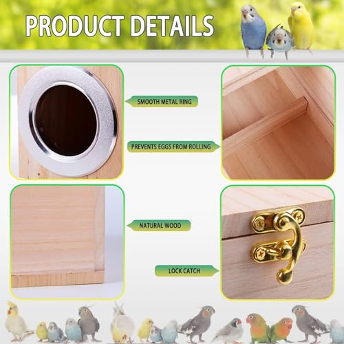 Image of kathson Parakeet Nesting Box,Wood Bird Nest House for Cage,Parrots Breeding Mating Boxes,Budgie Nesting Box for Lovebirds,Finch,Canary,Small-Sized Birds(S)