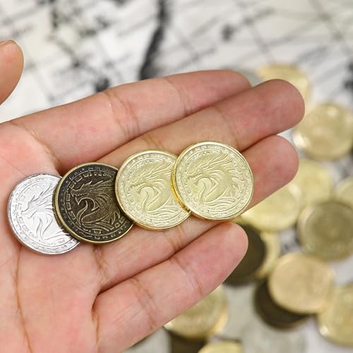 Image of metal coins pirate treasure for dnd props gifts fantasy fake gold | Metal Pirate Coins Treasure Chest Pack of 40 Perfect for D&D and Other Board Games Props Treasure Fake Gold and Gifts