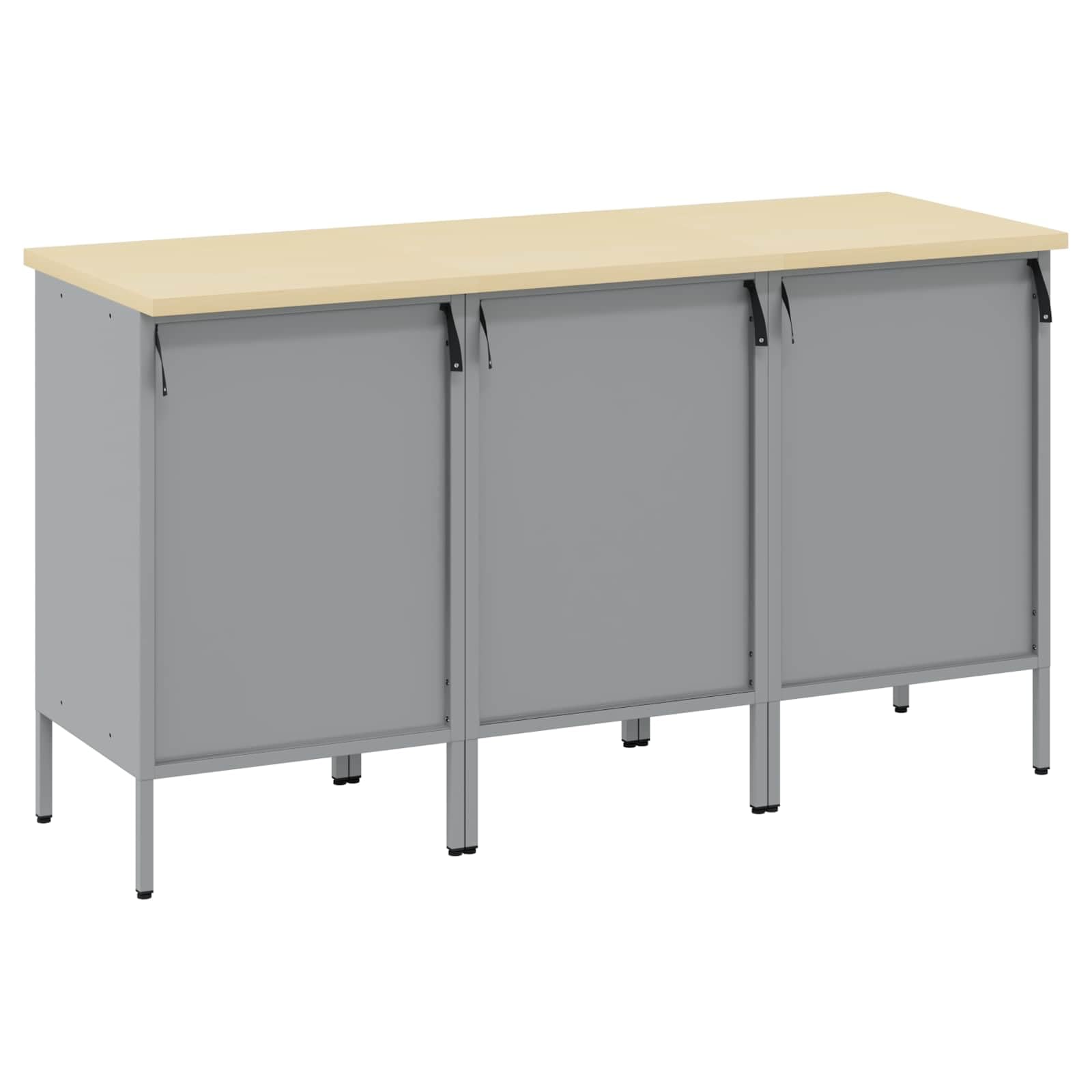 Moderno armadio da officina con cassetti, 3 pezzi, 150 x 55 x 85 cm, banco da lavoro in nero e grigio, robusta struttura in acciaio e legno con scomparti versatili e ripiani per attrezzi