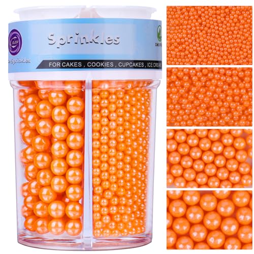 Image of Halloween sprinkles for Cake Decorating, 7.8oz Orange Pearl Sprinkles 4 Sizes Mix for Cake Cupcake Cookie Baking Donuts Ice Cream Toppings