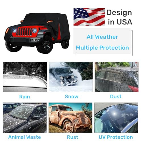 Image of 7 Layers Car Cover Custom Fit Jeep Wrangler 2 Door JK JL CJ YJ TJ Sahara 1987-2025, Heavy Duty Waterproof All Weather Full Exterior Cover Outdoor Protection with Door Zipper & Cotton