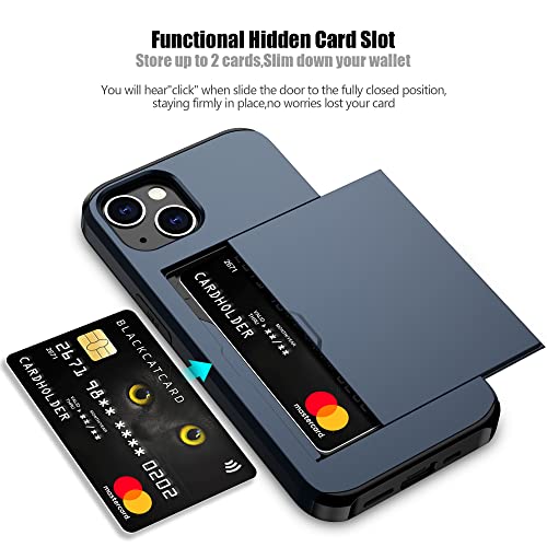 Nvollnoe Compatible with iPhone 15 Case with Card Holder Heavy Duty Protective Dual Layer Shockproof Hidden Card Slot Slim Wallet Phone Cover for Women&Men 6.1 inch(Blue) by Nvollnoe - Image 2