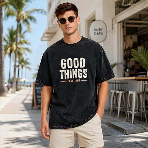 Image of Amazon Brand - Anarva Men's Oversized Acid Wash T-Shirt | Premium Cotton Relaxed Fit | Drop Shoulder Half Sleeve Casual Streetwear Tee for Men