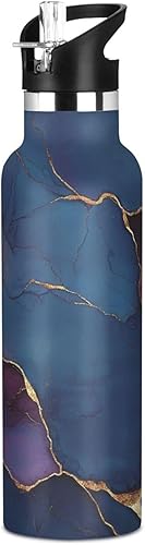 Botella de agua de metal para niños a prueba de fugas, sin BPA, con asa, doble pared aislada al vacío para la escuela y deportes al aire libre,