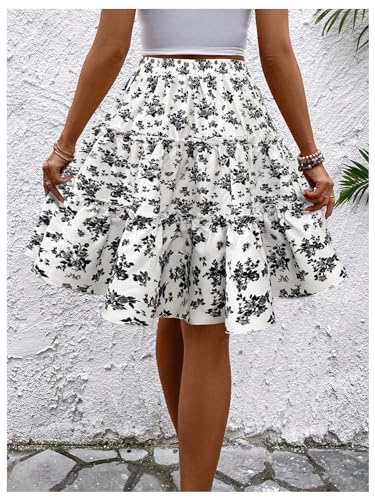 Floerns Women's Floral High Waist Drawstring Ruffled Layer Flared Hem Short Skirts2