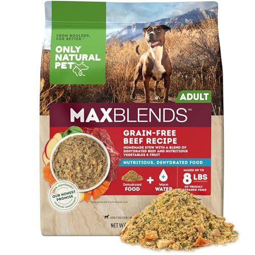 Only Natural Pet MaxBlends Grain Free Beef Recipe Dehydrated Dog Food Formula - High Protein Homemade Stew, Nutrient-Dense Meal for Canine Health - Beef RecipeFlavor - 2 lb Bag (Makes 8 lbs)