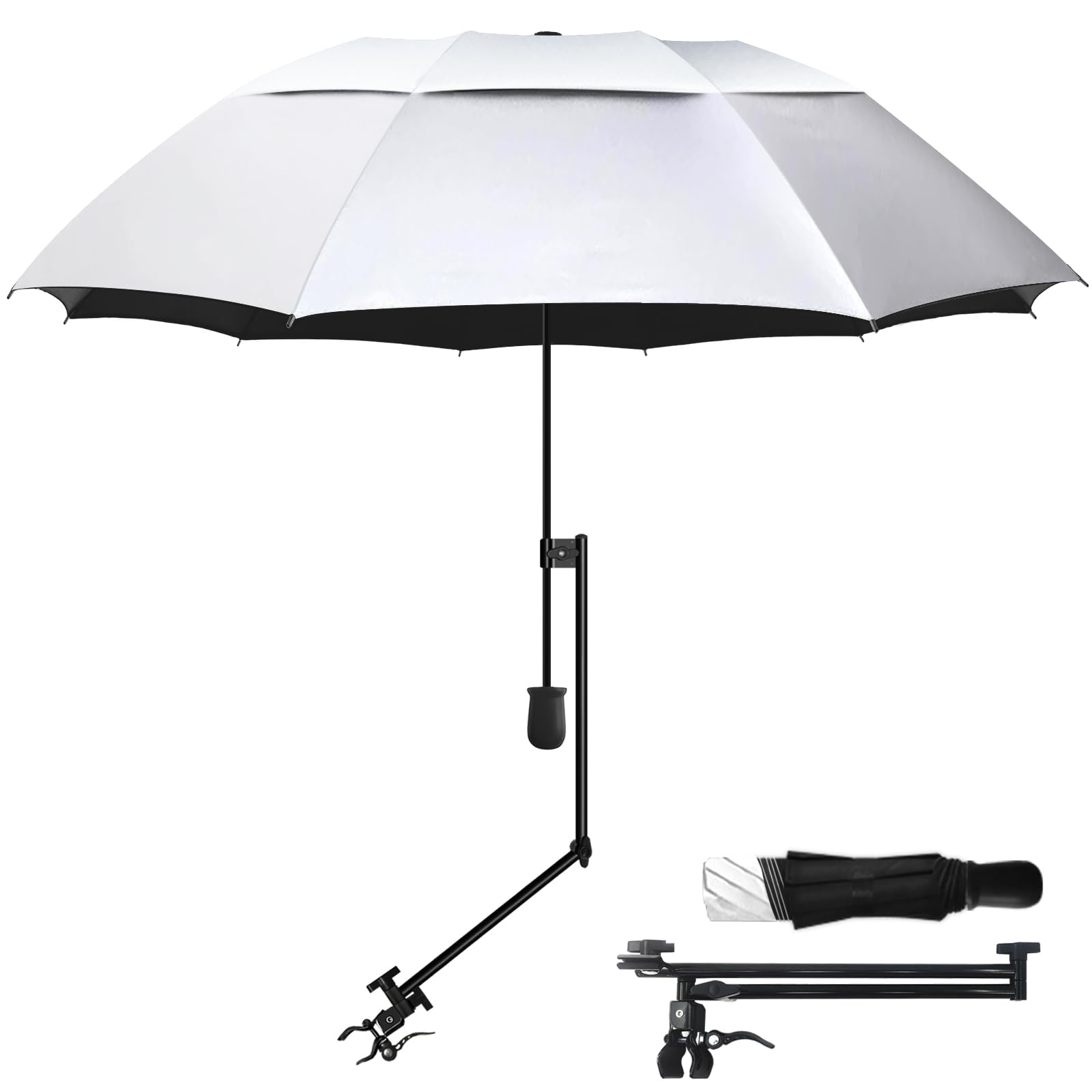 UPF 50+ Golf Umbrella with Adjustable Universal Clamp, Portable Umbrellas for Rain, Manual Open & Close, for Beach Chair, Golf Cart, Stroller, Bleacher, Patio