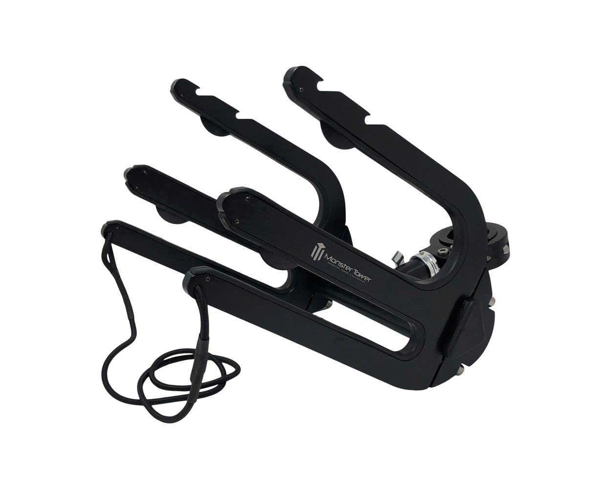 Monster Tower Wakeboard Wakesurf Rack with Retractable Mount - Quick Release, Universal Fit, 360° Rotation, Rubber Bumper, Shock Cord – Hard Anodized Black Finish