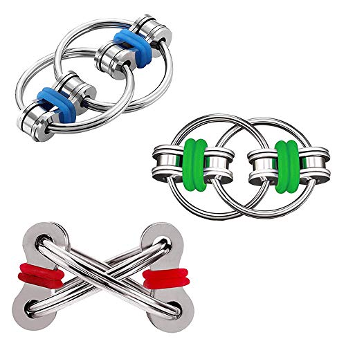 3 Pieces Fidget Chain Flippy Fidgets Toy Bike Chain Stress Relief.Relieves Stress Reducer for Adults and Kids Autism Stress and Anxiety Relief (Red+Blue+Green)