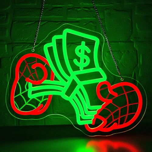 Money Neon Sign for Wall Decor Dimmable Dollar Neon Light for Man Cave USB Power LED Money Sign for Casino Bar Shop Gym Game Room Bedroom Pub Party Christmas Birthday Gifts Size 13.7* 11.3In