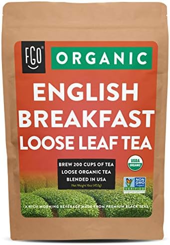 FGO Organic English Breakfast Loose Leaf Tea, Resealable Kraft Bag, 16oz/453g